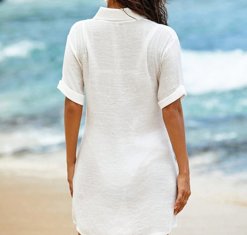 Women's Loose Solid-Color Shirt-Style Casual Dress